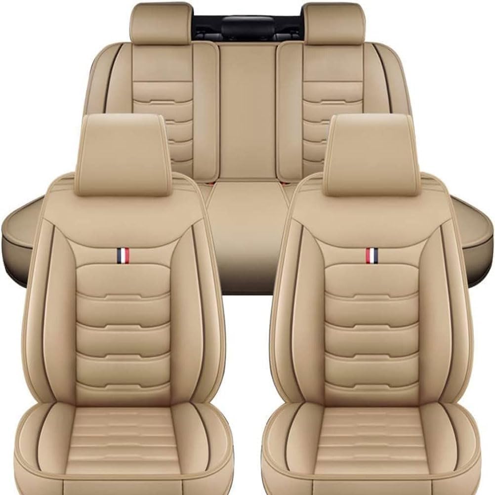 Auto Sitzbezüge Set Autositzbezüge für Peugeot 406 2.2 HDI, Vorne Und Hinten Leder Auto-Schonbezüge Wasserdicht Sitzschoner Zubehör,Beige von DEBAO