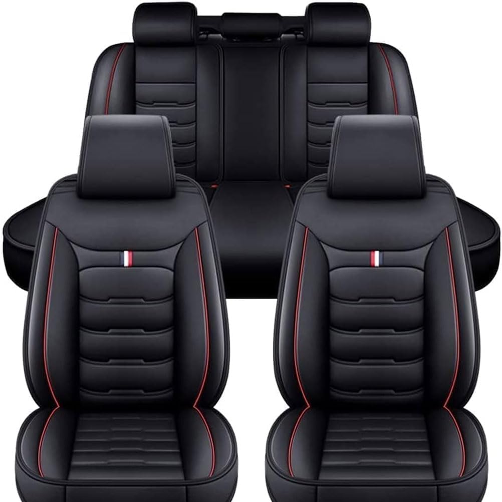 DEBAO Auto Sitzbezüge Set Autositzbezüge für Audi A4 Avant 2010 2011 2012 2013 2014, Vorne Und Hinten Leder Auto-Schonbezüge Wasserdicht Sitzschoner Zubehör,Black-Red von DEBAO