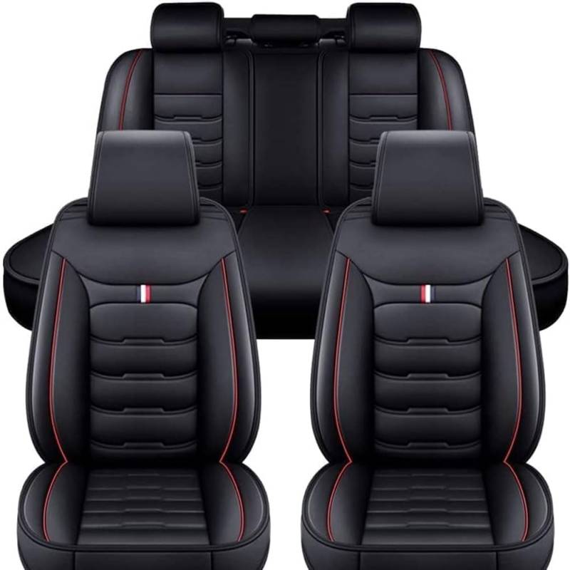 DEBAO Auto Sitzbezüge Set Autositzbezüge für Audi A4 Avant 2010 2011 2012 2013 2014, Vorne Und Hinten Leder Auto-Schonbezüge Wasserdicht Sitzschoner Zubehör,Black-Red von DEBAO