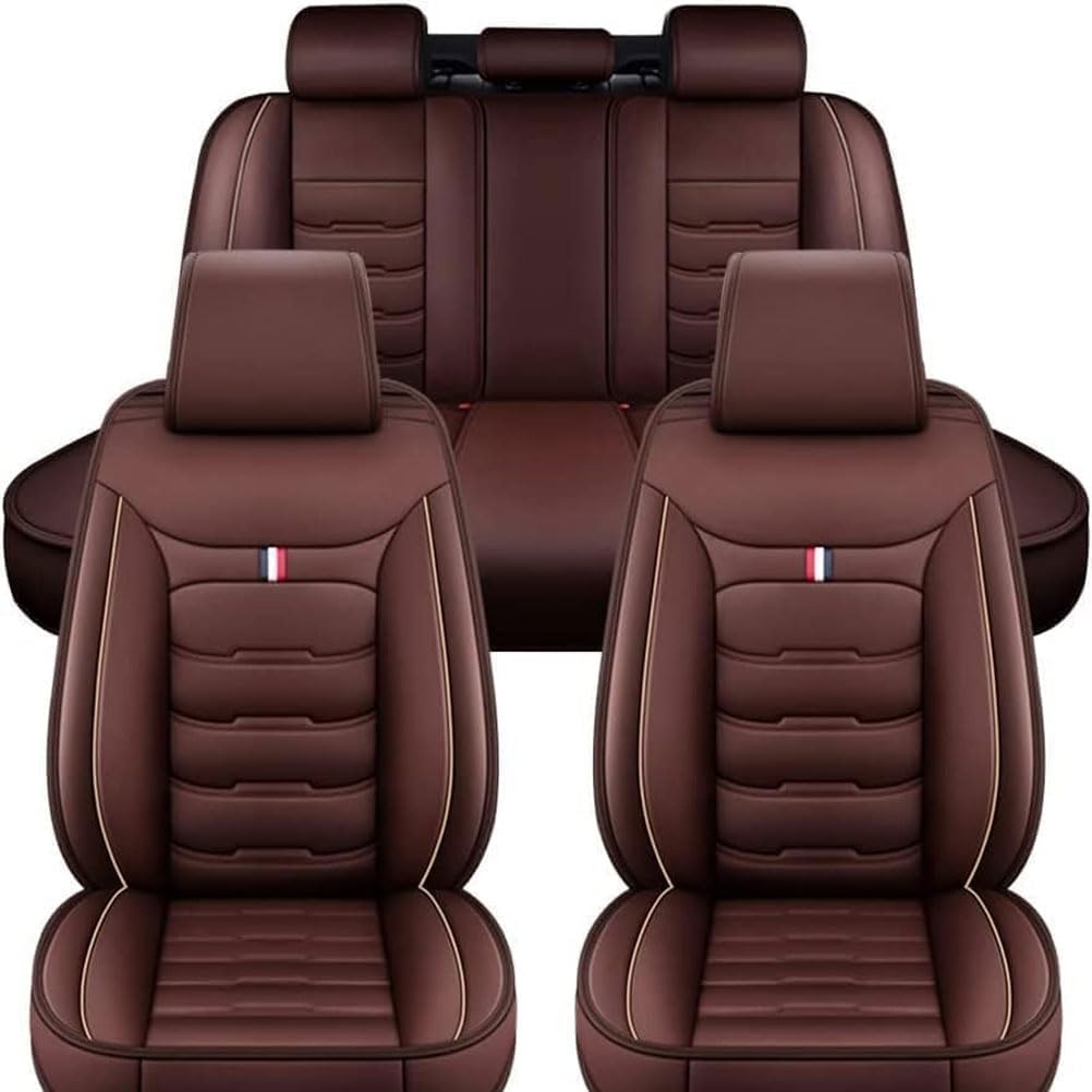 DEBAO Auto Sitzbezüge Set Autositzbezüge für Nissan X-Trail (T32) 3. Gen 2014 2015 2016 2017, Vorne Und Hinten Leder Auto-Schonbezüge Wasserdicht Sitzschoner Zubehör,Coffee von DEBAO