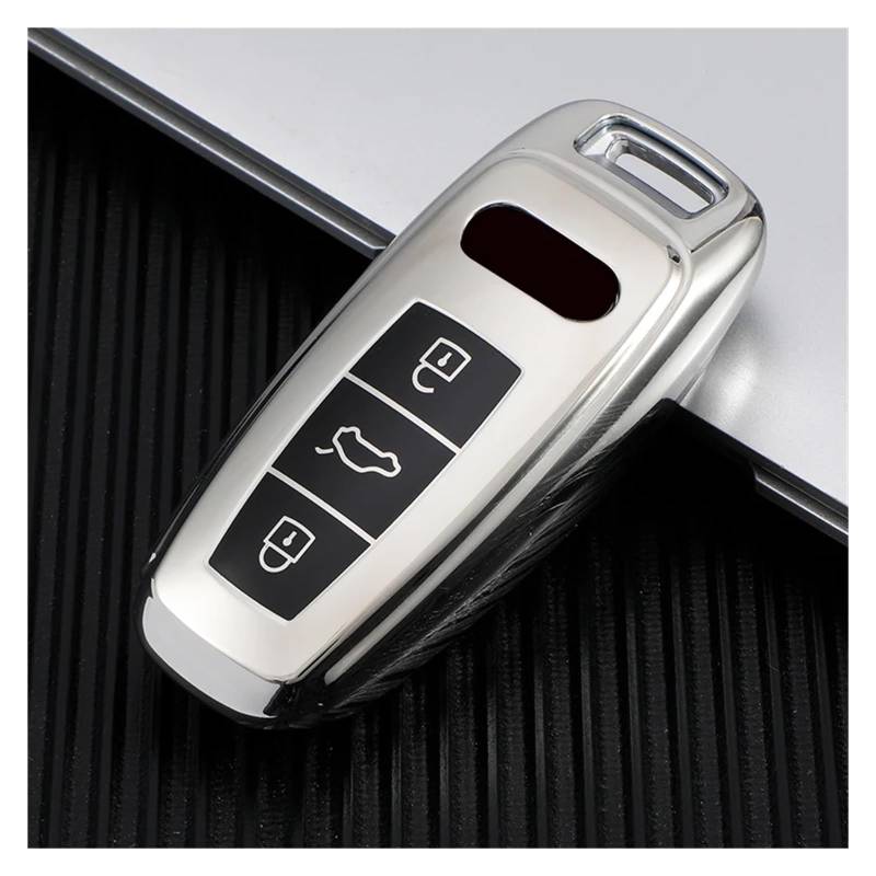 Auto Schlüsselgehäuse Für A6 A7 A8 A4 C8 Q8 Q5 D5 E-tron TPU Auto Fernbedienung Schlüssel Abdeckung Fall Tasche Schlüsselbund Schlüssel Shell Fob Hodler Schutz Zubehör(Silver Key case) von DECFOIKN