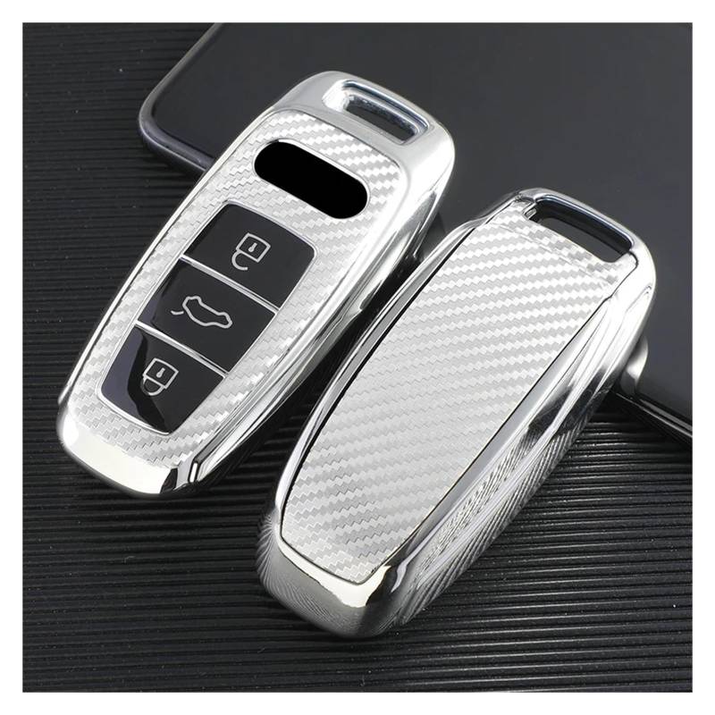 Auto Schlüsselgehäuse Für A6 A7 A8 E-tron Q5 Q7 Q8 C8 D5 TPU Auto Fernbedienung Schlüssel Fall Abdeckung Shell Schutz Halter Auto Keyless Zubehör(Silver) von DECFOIKN