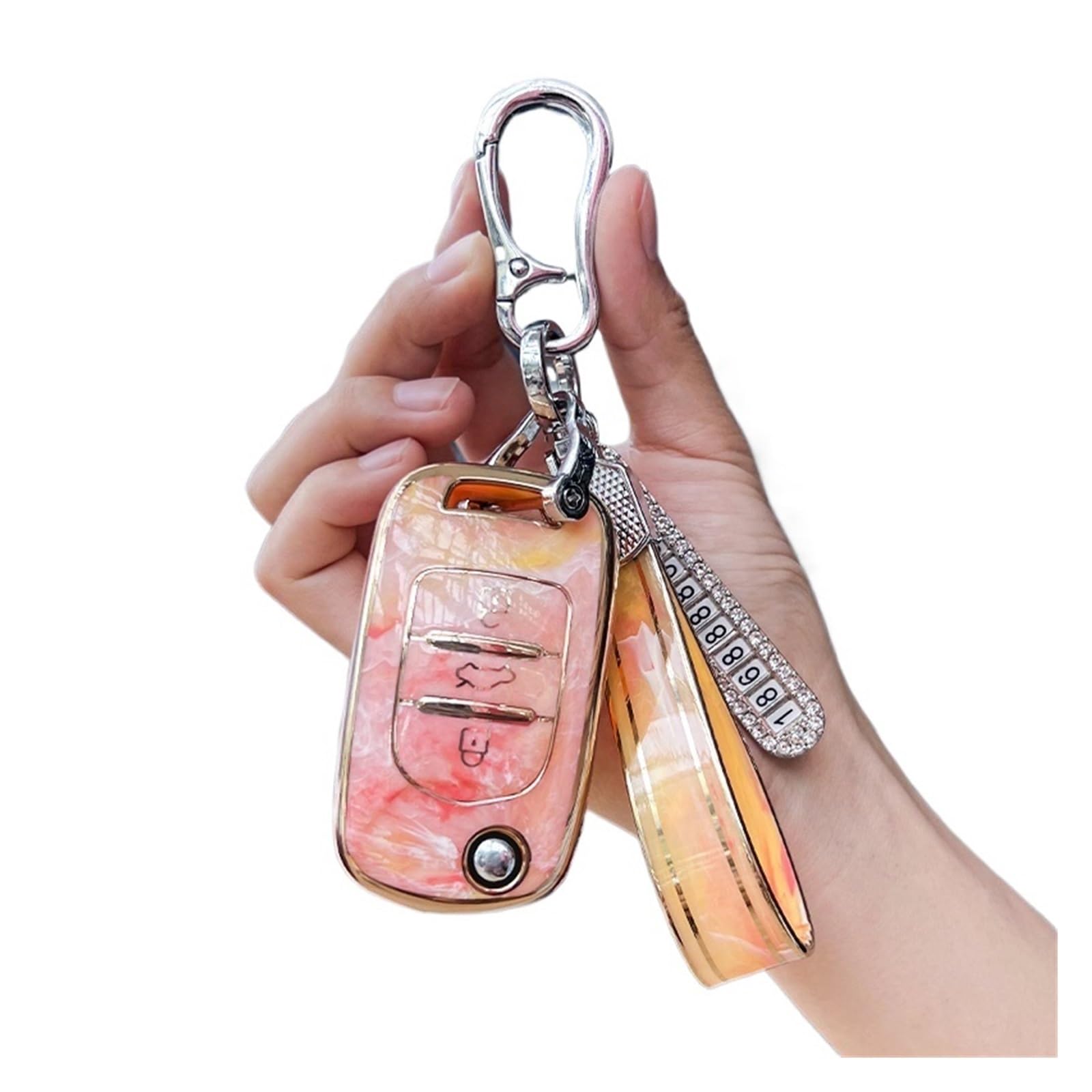 Auto Schlüsselgehäuse Für Baojun 730 510 310 630 560 310W Auto Schlüssel Schutz Zubehör Keychain TPU Auto Fernbedienung Fall Abdeckung Shell Fob(Orange Chain2) von DECFOIKN