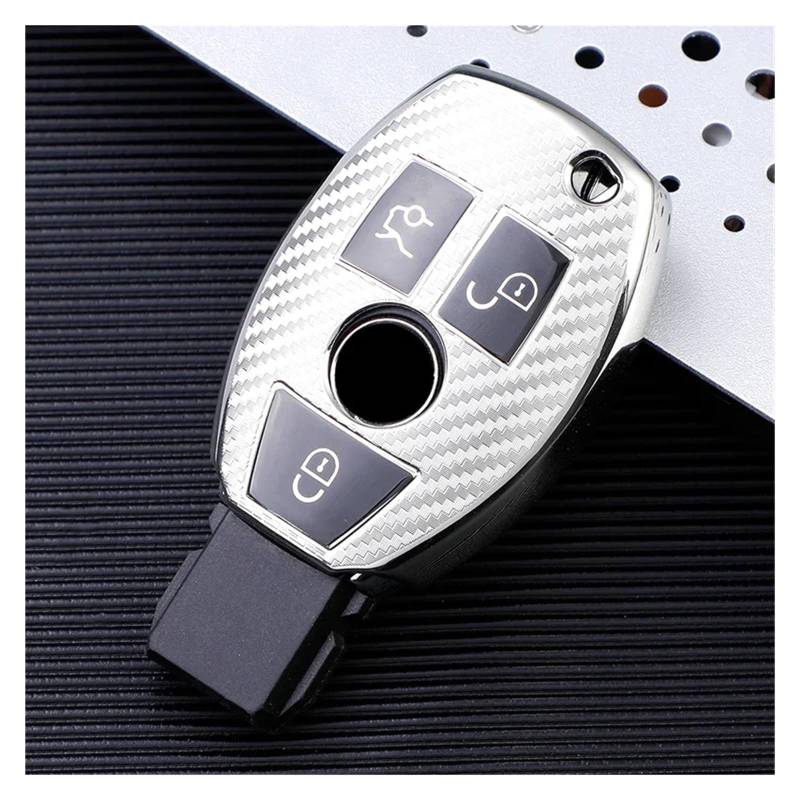 Auto Schlüsselgehäuse Für Benz CLS CLA GL R SLK AMG A B C S TPU Carbon Faser Auto Smart Key Case Abdeckung Tasche Schlüsselbund Klasse Schlüssel(XL125V Smoke LG) von DECFOIKN