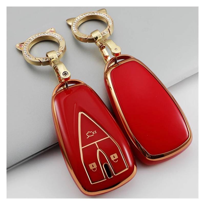 Auto Schlüsselgehäuse Für Changan CS35 Plus CS75PLUS CS55PLUS TPU Auto Fernbedienung 3/4/5 Taste Schlüssel Fall Abdeckung Shell Halter Tasche Schlüssel Kette Zubehör(3B red with Chain) von DECFOIKN