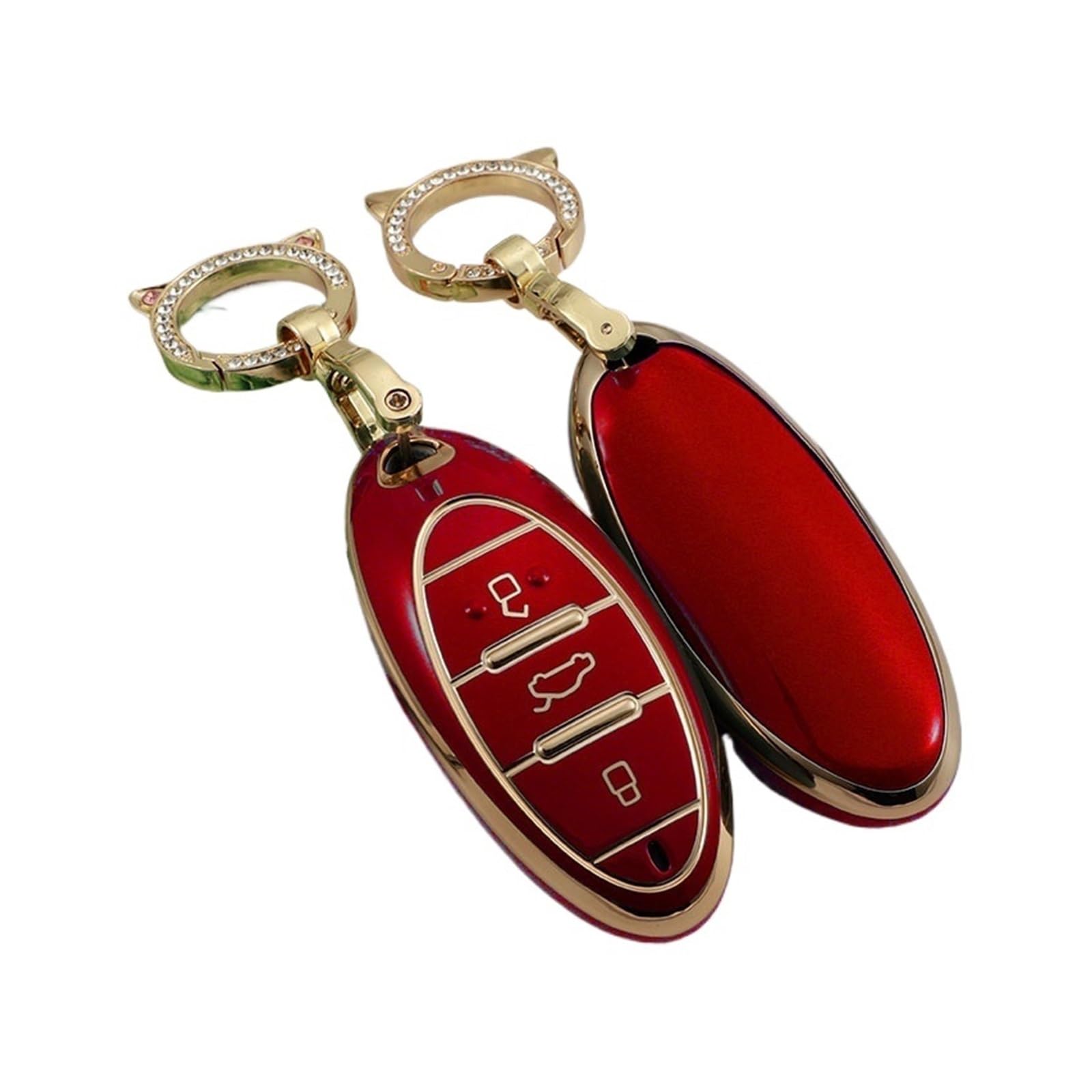 Auto Schlüsselgehäuse Für FAW Besturn T33 T77 T99 TPU Gold Rand Auto Fernbedienung Schlüssel Fall Tasche Fob Shell Cover Halter Schlüsselbund Schutz Zubehör(Red with Chain) von DECFOIKN