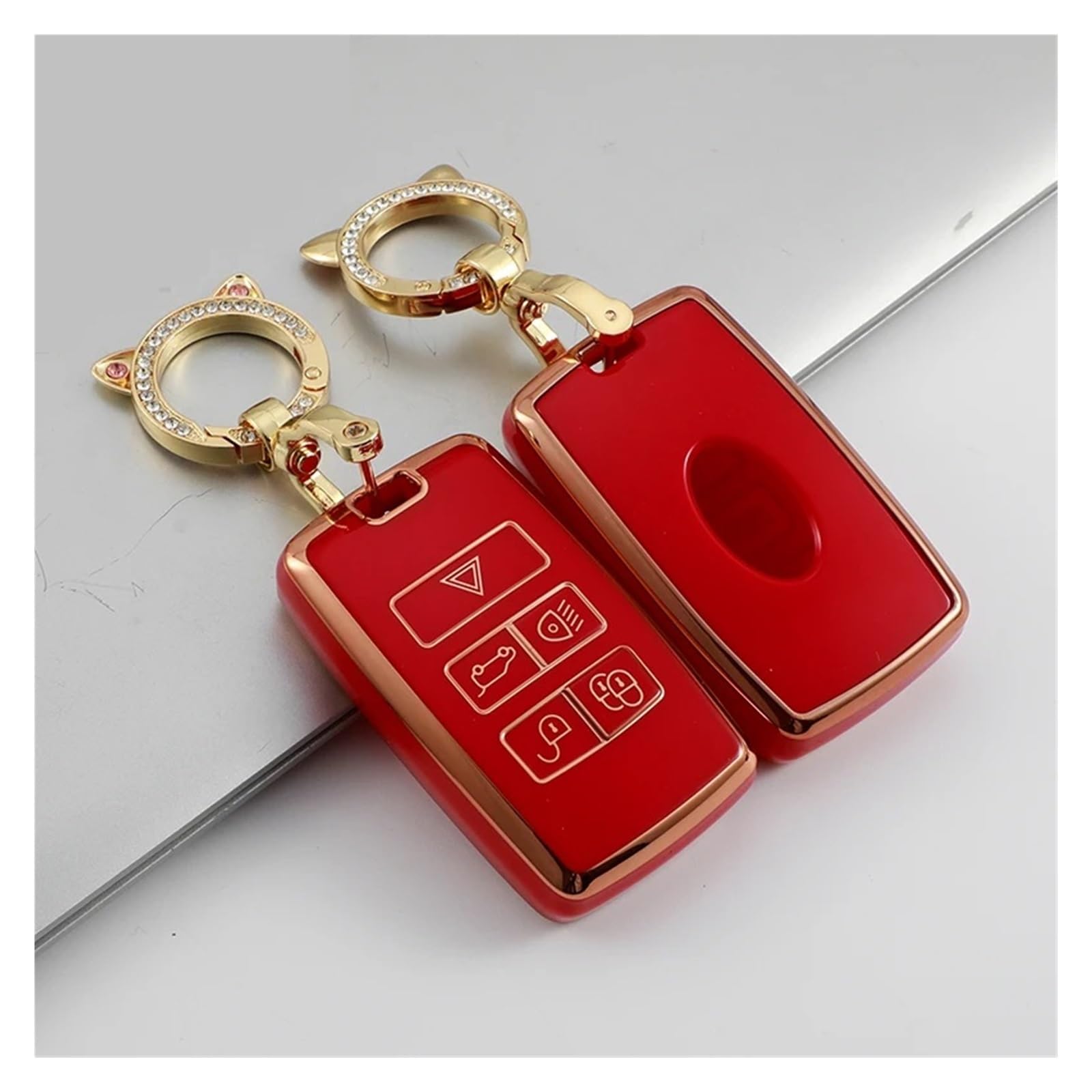 Auto Schlüsselgehäuse Für Land Rover Range Rover Evoque Discovery Sport 5 2018 2019 2020 TPU Auto Fernbedienung Schlüssel Fall Abdeckung Shell Fob Keychain Zubehör(Red with Chain) von DECFOIKN