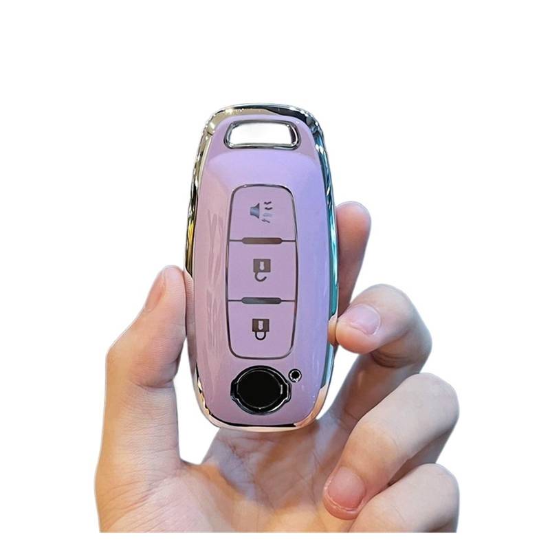 Auto Schlüsselgehäuse Für Nissan X-Trail T33 Qashqai J12 Teana Altima Ariya 2022 2023 3 4 Tasten Fernbedienung Auto Shell TPU Schlüssel Fall Abdeckung Halter Keychain(3C Purple Cover) von DECFOIKN