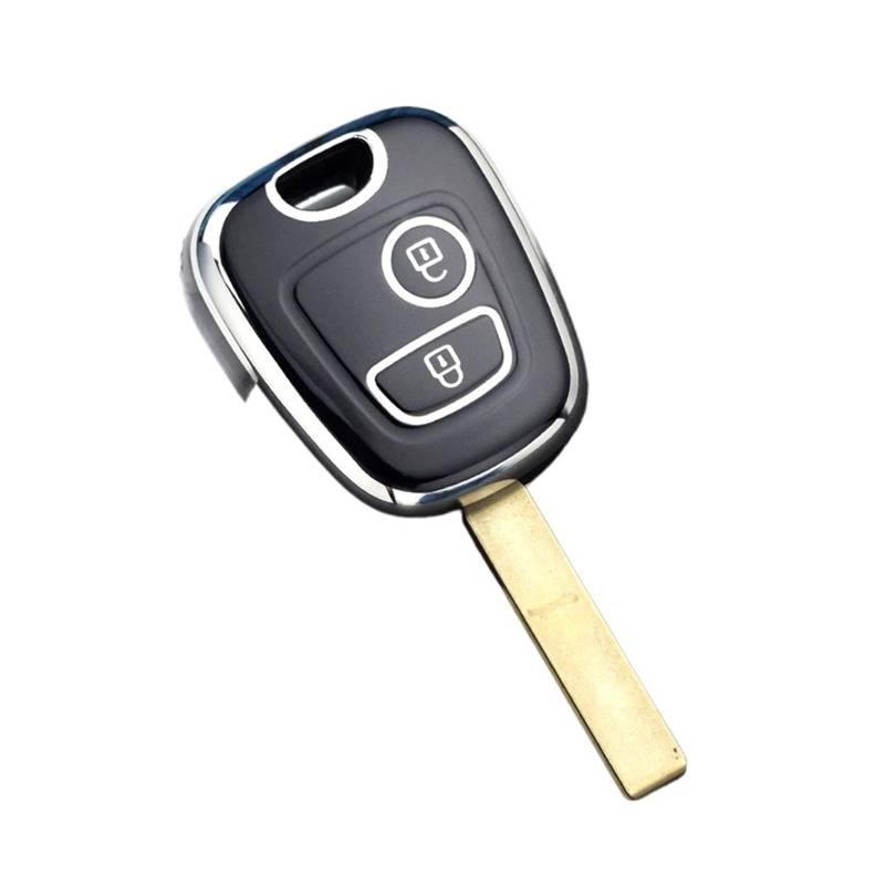 Auto Schlüsselgehäuse Für Peugeot 107 206 207 307 Für Citroen C1 C2 C3 C4 Für Toyota Aygo TPU Auto Fernbedienung Schlüssel Fall Abdeckung Shell Fob Schlüsselbund(Silver Edge Black) von DECFOIKN