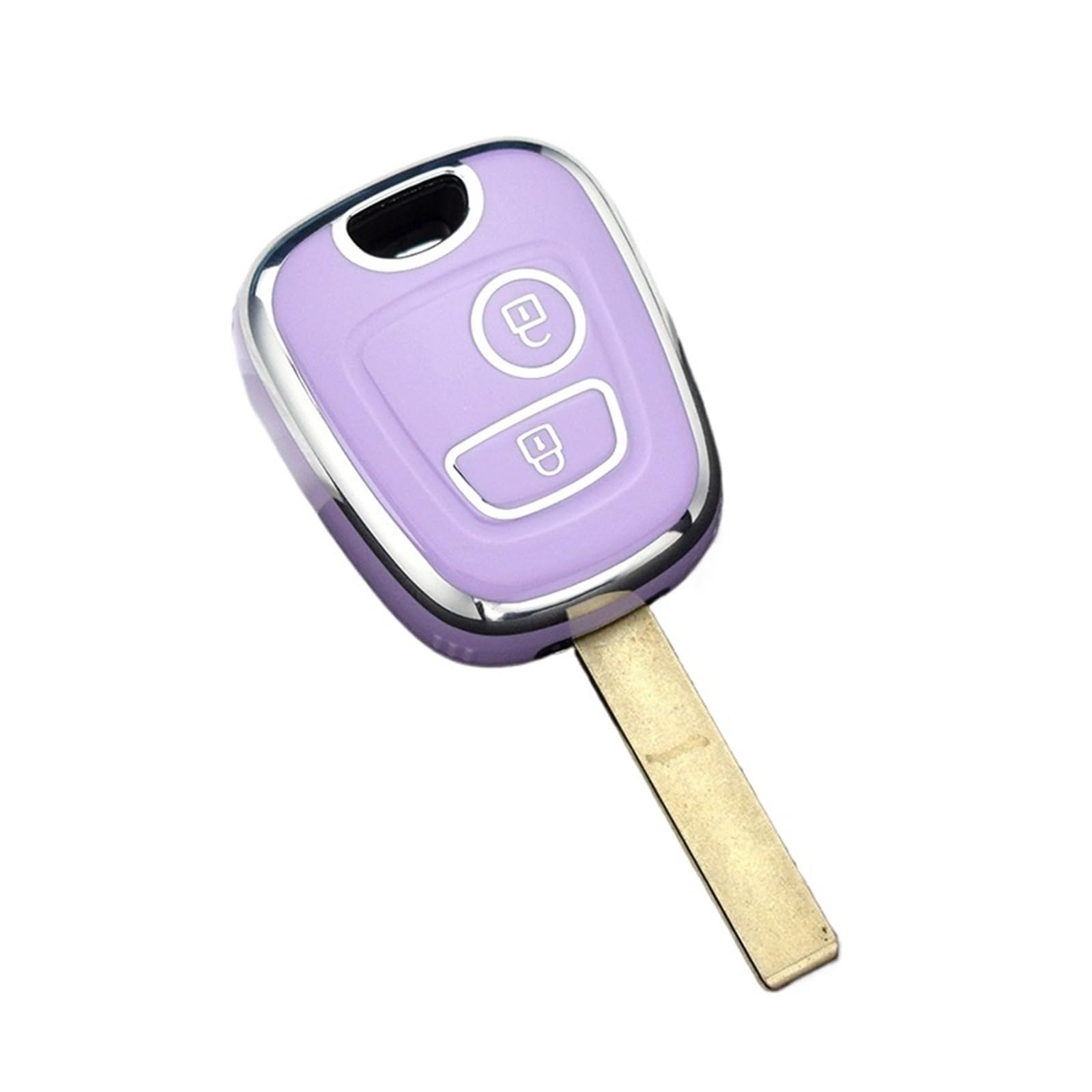 Auto Schlüsselgehäuse Für Peugeot 107 206 207 307 Für Citroen C1 C2 C3 C4 Für Toyota Aygo TPU Auto Fernbedienung Schlüssel Fall Abdeckung Shell Fob Schlüsselbund(Silver Edge Purple) von DECFOIKN