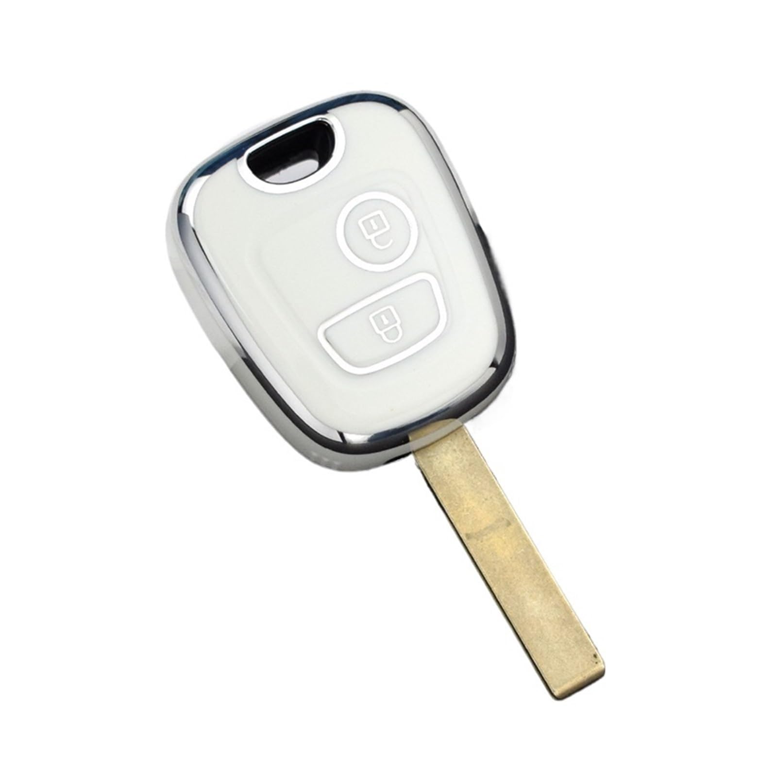 Auto Schlüsselgehäuse Für Peugeot 107 206 207 307 Für Citroen C1 C2 C3 C4 Für Toyota Aygo TPU Auto Fernbedienung Schlüssel Fall Abdeckung Shell Fob Schlüsselbund(Silver Edge White) von DECFOIKN