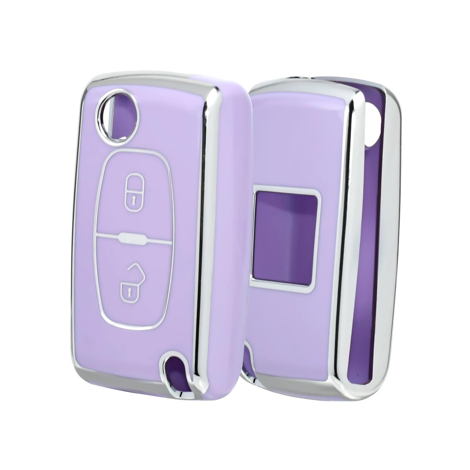 Auto Schlüsselgehäuse Für Peugeot 207 307 308 407 607 807 Für Citroen C2 C3 C4 C5 C6 2 Tasten Auto Fernbedienung Schlüssel Fall Flip Folding Key Shell Cover(Purple Silver) von DECFOIKN