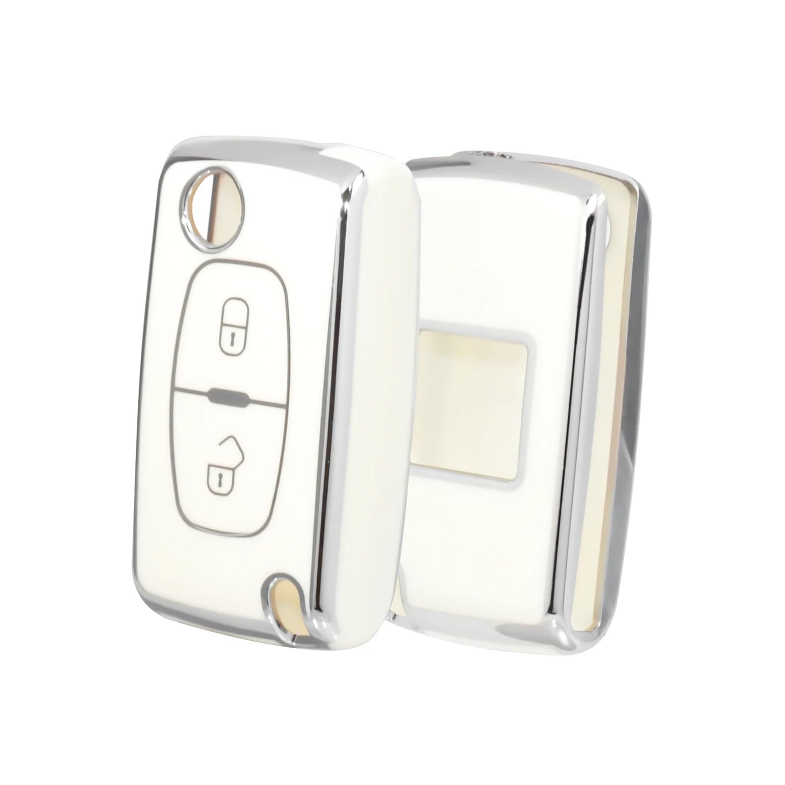 Auto Schlüsselgehäuse Für Peugeot 207 307 308 407 607 807 Für Citroen C2 C3 C4 C5 C6 2 Tasten Auto Fernbedienung Schlüssel Fall Flip Folding Key Shell Cover(White Silver) von DECFOIKN