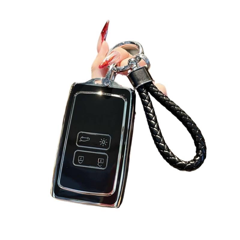 Auto Schlüsselgehäuse Für Renault Koleos Kadjar Clio Megane Talisman Espace Zoe Scenic Dacia Sandero Fob Auto Fernbedienung Schlüssel Fall Abdeckung Shell Keychain(Black Silver set1) von DECFOIKN