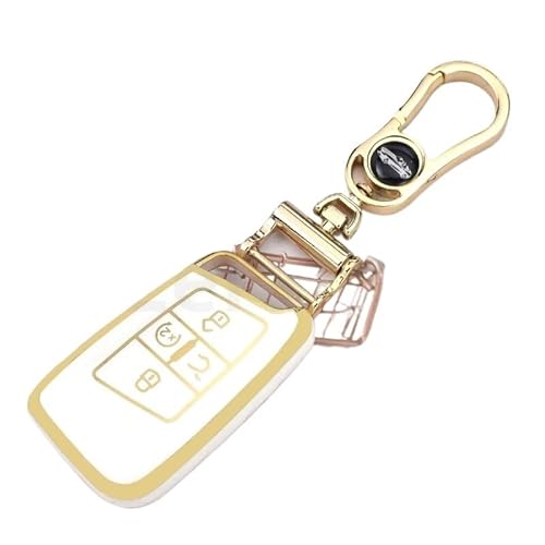 Auto Schlüsselgehäuse Für Skoda Superb A7 Auto Fernbedienung Schlüssel Fall Abdeckung Halter Zubehör 5 Tasten TPU Shell Fob Für VW Für Magotan Für Passat B8(White Set(GLD)) von DECFOIKN