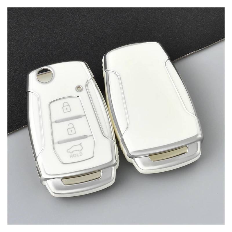 Auto Schlüsselgehäuse Für SsangYong Kyron Actyon Tivolan Korando Rexton Tivoli TPU Autoschlüssel Abdeckung Fall Shell Auto Schlüssel Schlüssel Halter Auto Schlüssel Zubehör(White Silver) von DECFOIKN