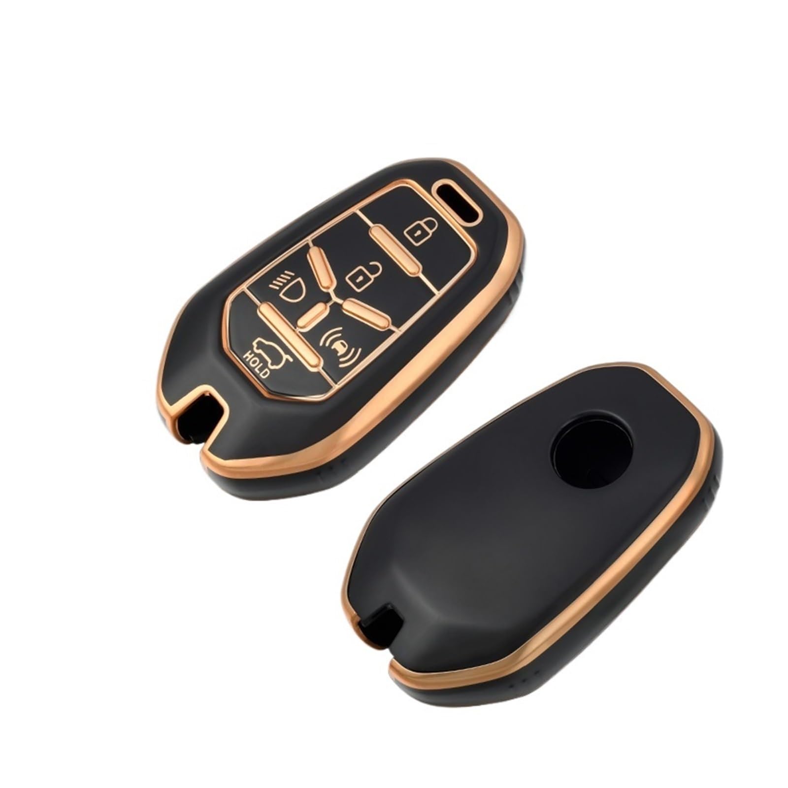 Auto Schlüsselgehäuse Für SsangYong Rexton Y400 Y450 G4 2021 2022 Auto Fernbedienung Schlüssel Fall Abdeckung Schutz Halter TPU Shell Fob Zubehör 5 Tasten(Black Gold) von DECFOIKN