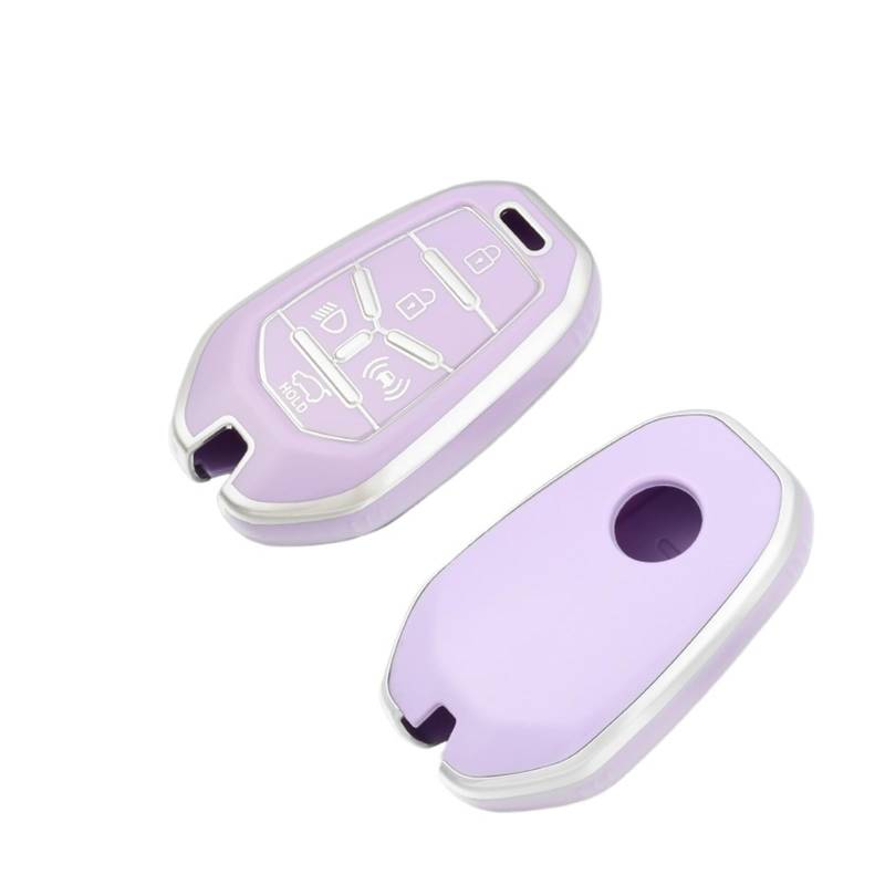 Auto Schlüsselgehäuse Für SsangYong Rexton Y400 Y450 G4 2021 2022 Auto Fernbedienung Schlüssel Fall Abdeckung Schutz Halter TPU Shell Fob Zubehör 5 Tasten(Purple Silver) von DECFOIKN