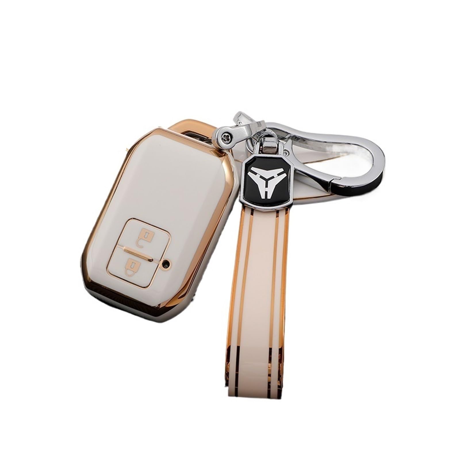 Auto Schlüsselgehäuse Für Suzuki Swift Wagon R Monopoly Typ Keyless Shell Schutz 2 Taste TPU Auto Schlüssel Fernbedienung Fall Abdeckung Schlüssel Kette Zubehör(White Key Chain) von DECFOIKN