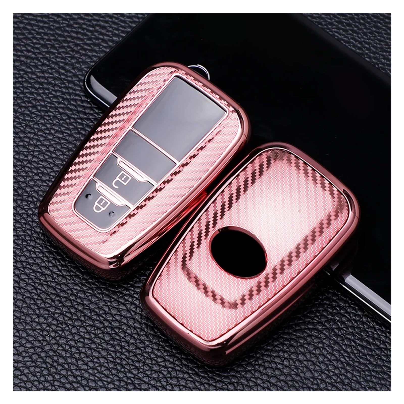 Auto Schlüsselgehäuse Für Toyota Avalon Camry RAV4 Prius CHR C-HR Corolla Land Cruiser Prado Auto Smart 2 Taste Schlüssel Fall Abdeckung Tasche Schlüsselbund(Pink) von DECFOIKN