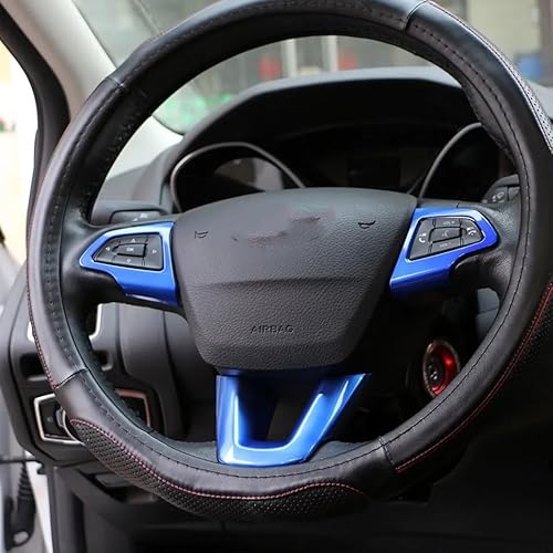 Auto Interieur Zubehör Für Ford Für Focus 3 MK3 2015 2016 2017 2018 Auto Stil Innen Lenkrad Koration Form Rahmen Abckung Trim Interieurleisten(Chrome Blue) von DECTER