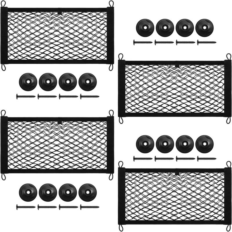 DEDC 4 Stück Kofferraum-Aufbewahrungstasche, 50 x 24 cm, doppellagig, elastische Aufbewahrungsnetze für Wohnmobile, Auto-Aufbewahrung, Netztasche für Auto, Wohnwagen, Wohnmobil, Boot, SUV, LKW, Bett, von DEDC