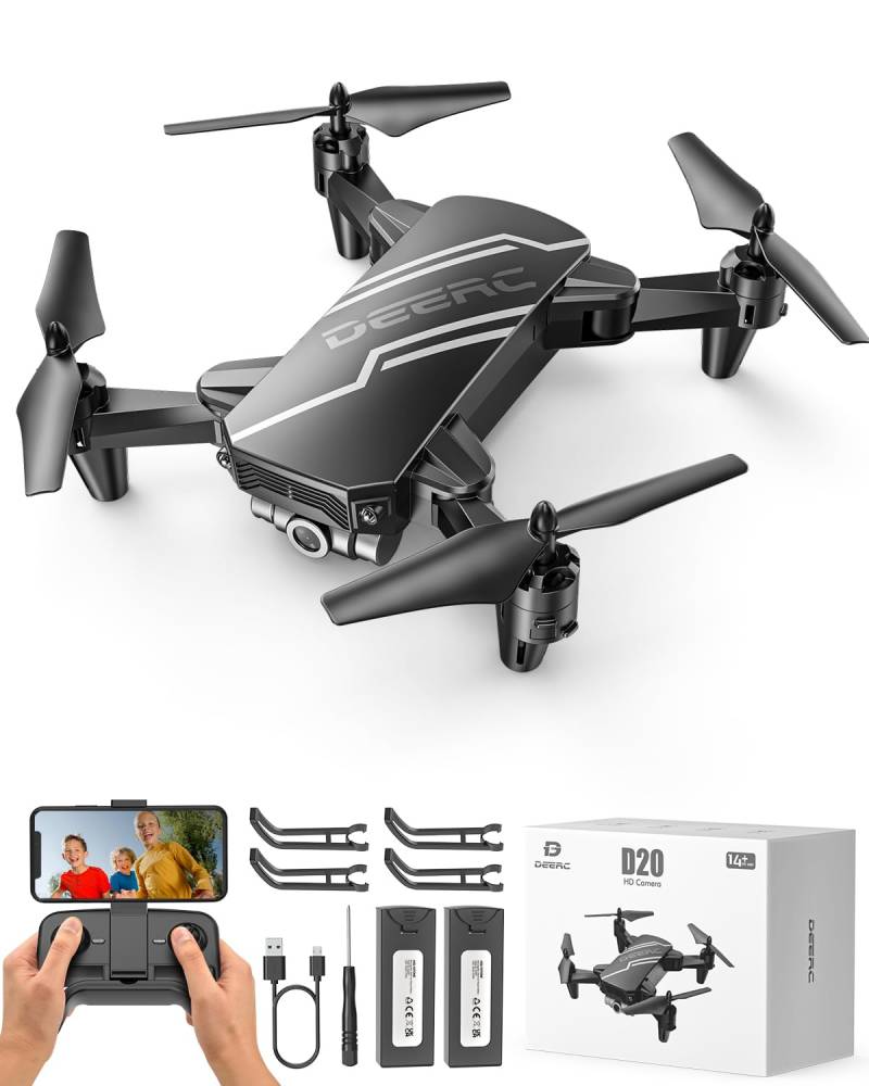 DEERC D20 Drohne für Kinder mit Kamera HD,Faltbar RC Quadcopter mit FPV Live Übertragung,lange Flugzeit,Gestensteuerung,Flugbahn,Höhenhaltung,One Key Start/Landen,Headless Modus,3D Flips für Anfänger von DEERC