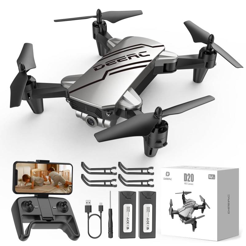 DEERC D20 Drohne mit Kamera HD 720P für Kinder,Faltbar RC Mini Quadcopter mit FPV WiFi Live Übertragung,2 Akku lange Flugzeit,Flugbahnflug,Höhenhaltung,One Key Start/Landen,Headless Modus für Anfänger von DEERC