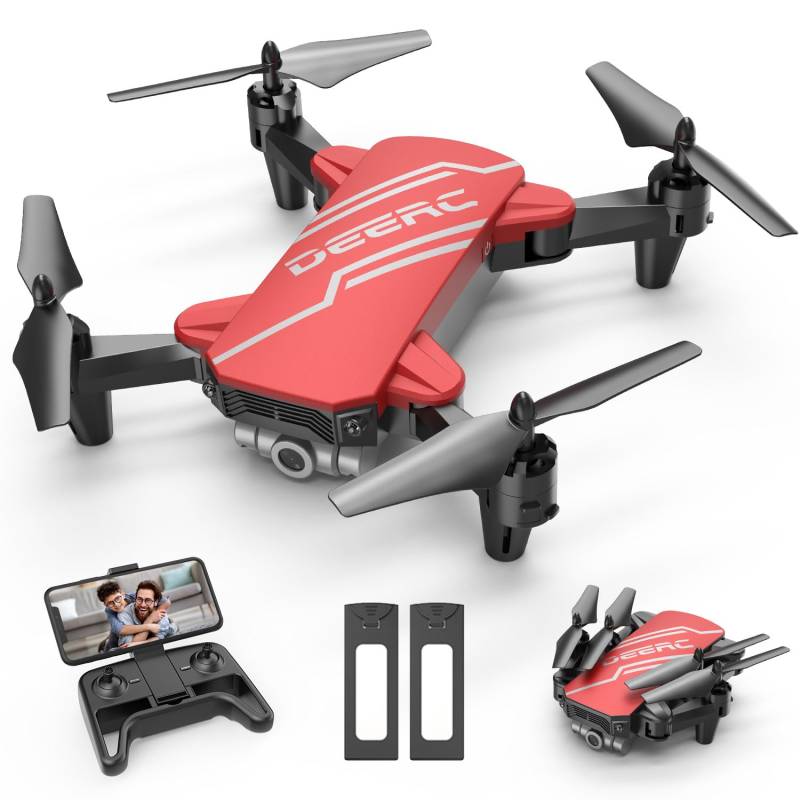 DEERC D20 Mini Drohne für Kinder mit Kamera, Faltbar RC Drohnen mit 720P WiFi Kamera,2 Akkus Lange Flugzeit, Tap-Fly, One Key Start, Höhenhaltung, Headless Modus Geschenk für Anfänger Jungen Rot, C0 von DEERC