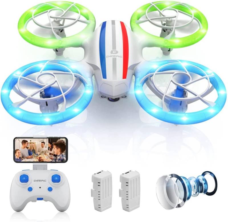 DEERC Mini Drohne mit Kamera für Kinder, RC FPV Quadrocopter mit Wifi Übertragung,2 Akkus Lange Flugzeit,Bunte LED Lichter,APP Gestensteuerung,Tap Fly,3D Flip Kinderdrohnen für Anfänger Mädchen D23,C0 von DEERC