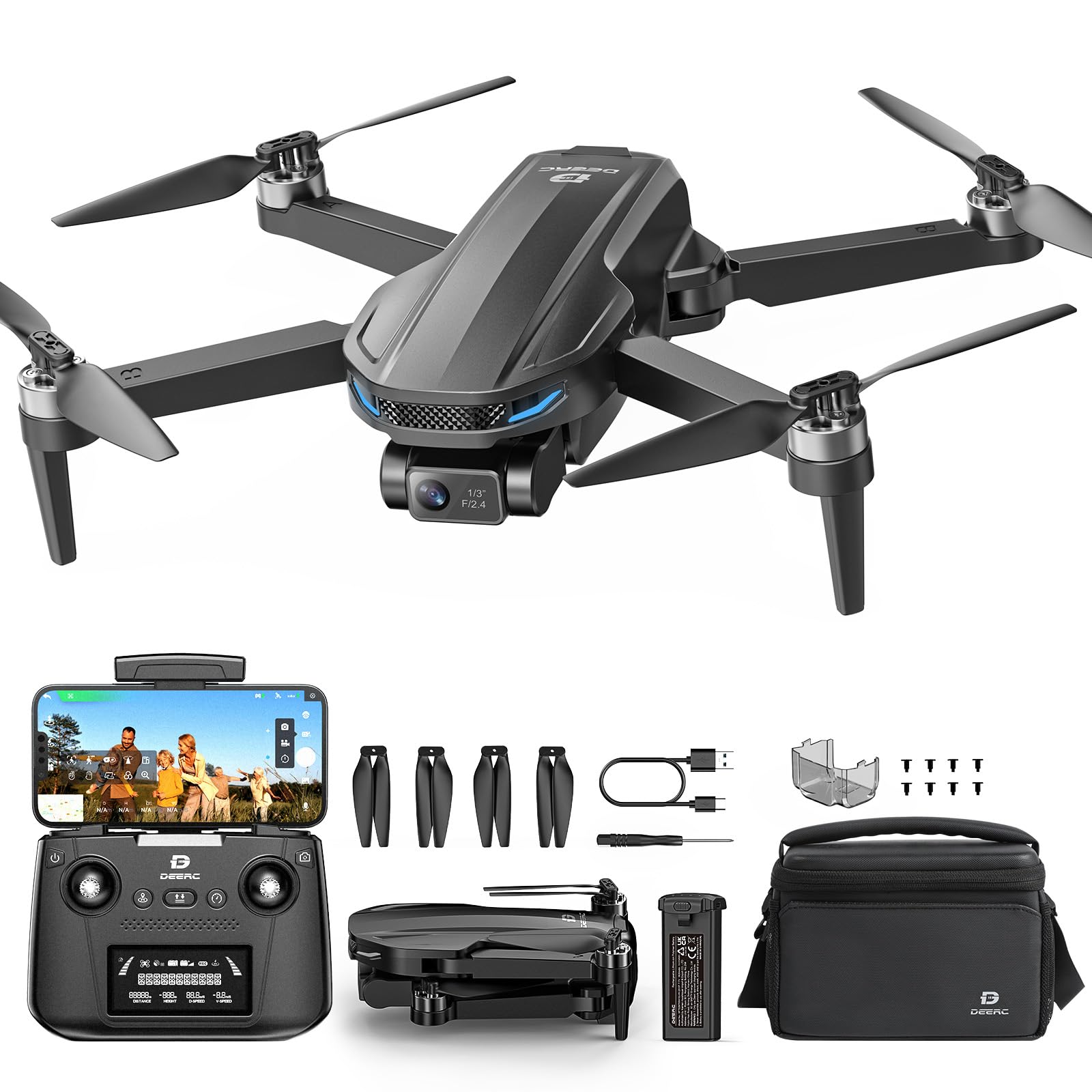 DEERC EIS 4K Kamera Drohne mit 2 Achsen Gimbal für Erwachsene, D65 RC Drohnen unter 249g, GPS Follow Me, 26 Min. Lange Flugzeit, 5G Bildübertragung, Smart Rückkehr, profi komplettset für Anfänger,C0 von DEERC