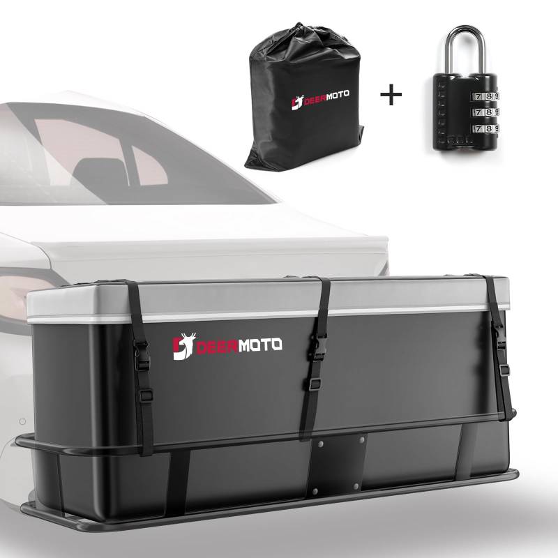 DEERMOTO Hitch Cargo Tragetasche Wasserdicht 600D PVC Cargo Bag für Anhängerkupplungsträger Regenfeste Anhängerkupplung Cargo Tragetaschen für alle Fahrzeuge mit Stahlanhängerkorb Schwarz und Grau (19 von DEERMOTO