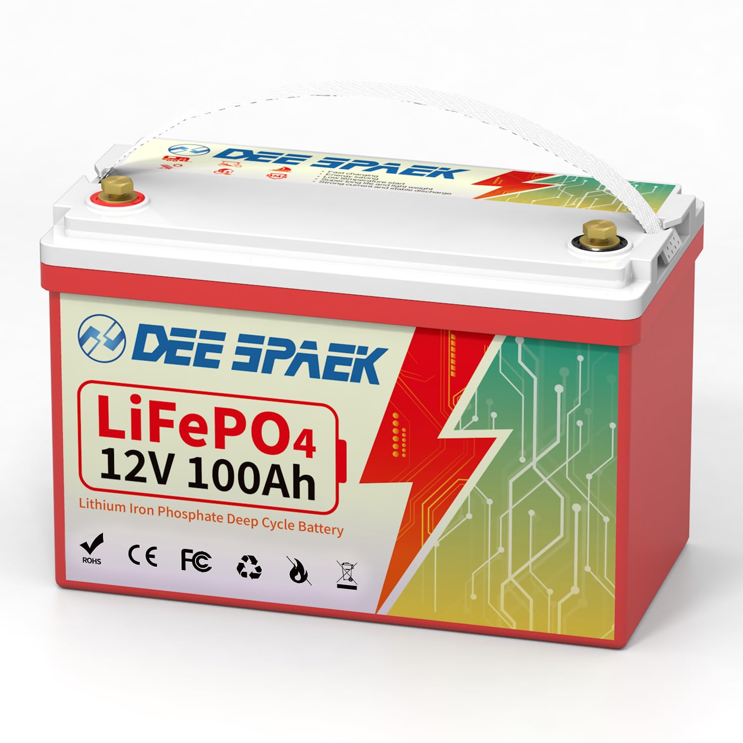 DEESPAEK 12V 100Ah LiFePO4 Batterie mit Bluetooth, Upgraded 100A BMS mit Grade A Zellen, 4000-15000 Deep Cycle 12V Lithium Batterie, Max 1280Wh für Solar, RV, Trolling Motor, Marine, Boot, Off Grid von DEESPAEK