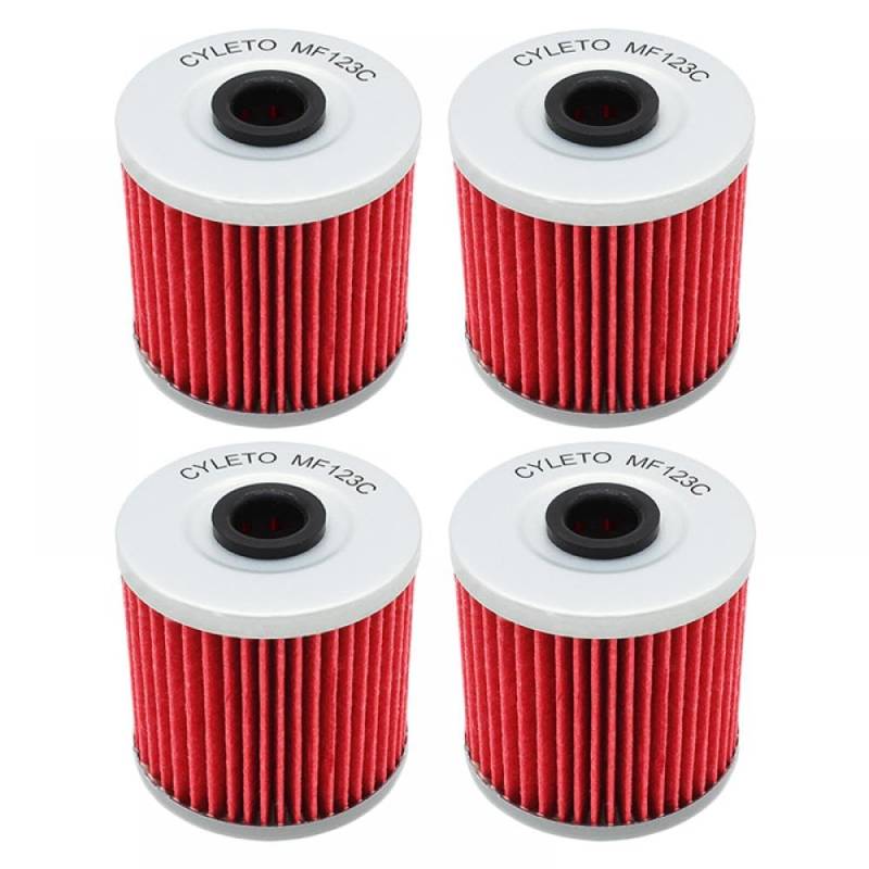 Performance-Motorrad-Ölfilter, kompatibel mit K KL250 KL600 KL650 Tengai 650 KLR250 KLR600 KLR650 Camo KLR 650 KLX650 KLX650R(4PCS-RED) von DEFIYAN