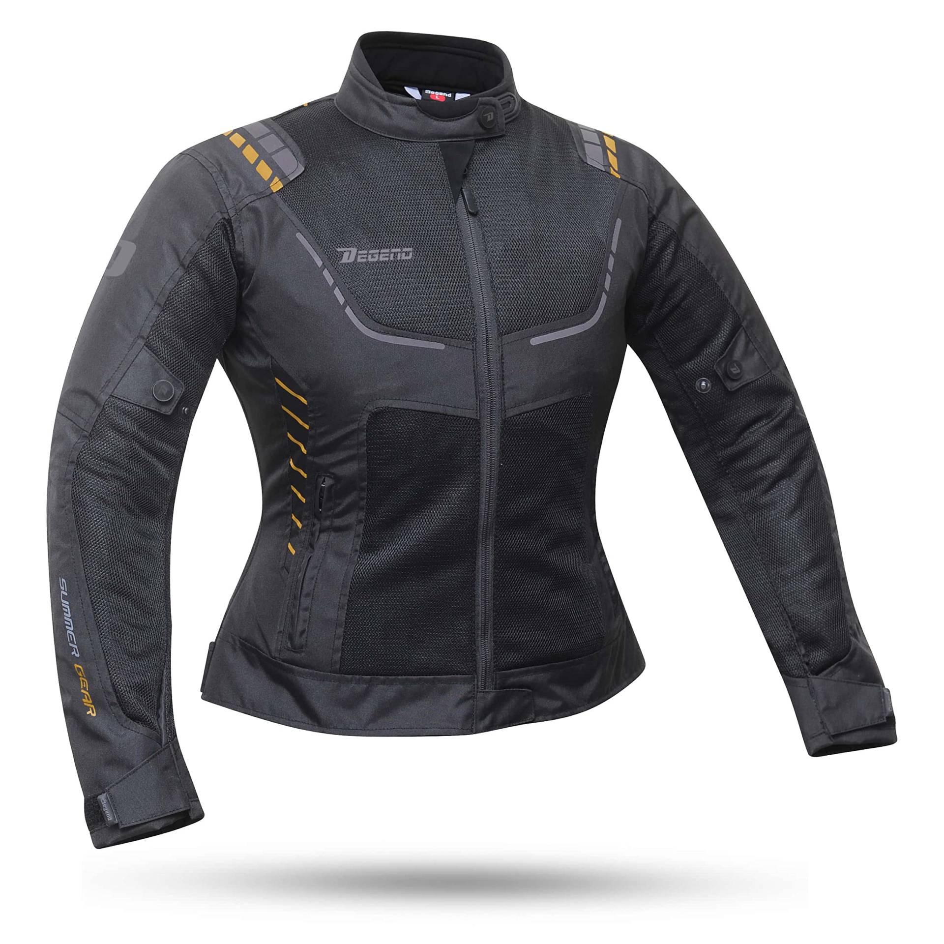 DEGEND BREEZE LADY Motorradjacke für Damen für den Sommer mit PU-Protektoren + abnehmbares wasserdichtes Futter | zugelassen - 4 Farben / XS-3XL, Schwarz / vergoldet, 42 von DEGEND