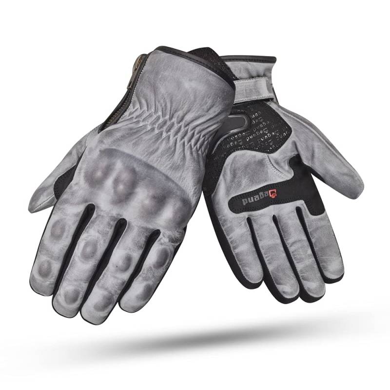 DEGEND INDUS | Winter Motorradhandschuhe Herren - Atmungsaktive Leder Motorrad Handschuhe Herr mit Futter, Grau, S von DEGEND