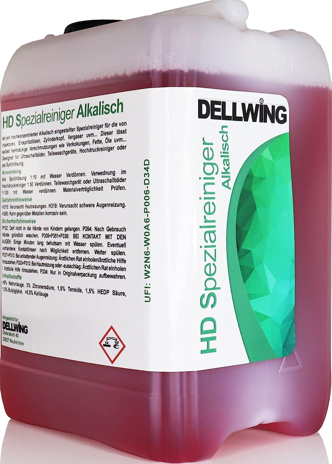 DELLWING HD Spezialreiniger - hochkonzentrierter alkalischer Reiniger für Vergaser, Zylinderköpfe, Injektoren, Einspritzdüsen, als Ultraschallbad, Teilewäsche, Hochdruckreiniger, Sprühlösung - 10L von DELLWING