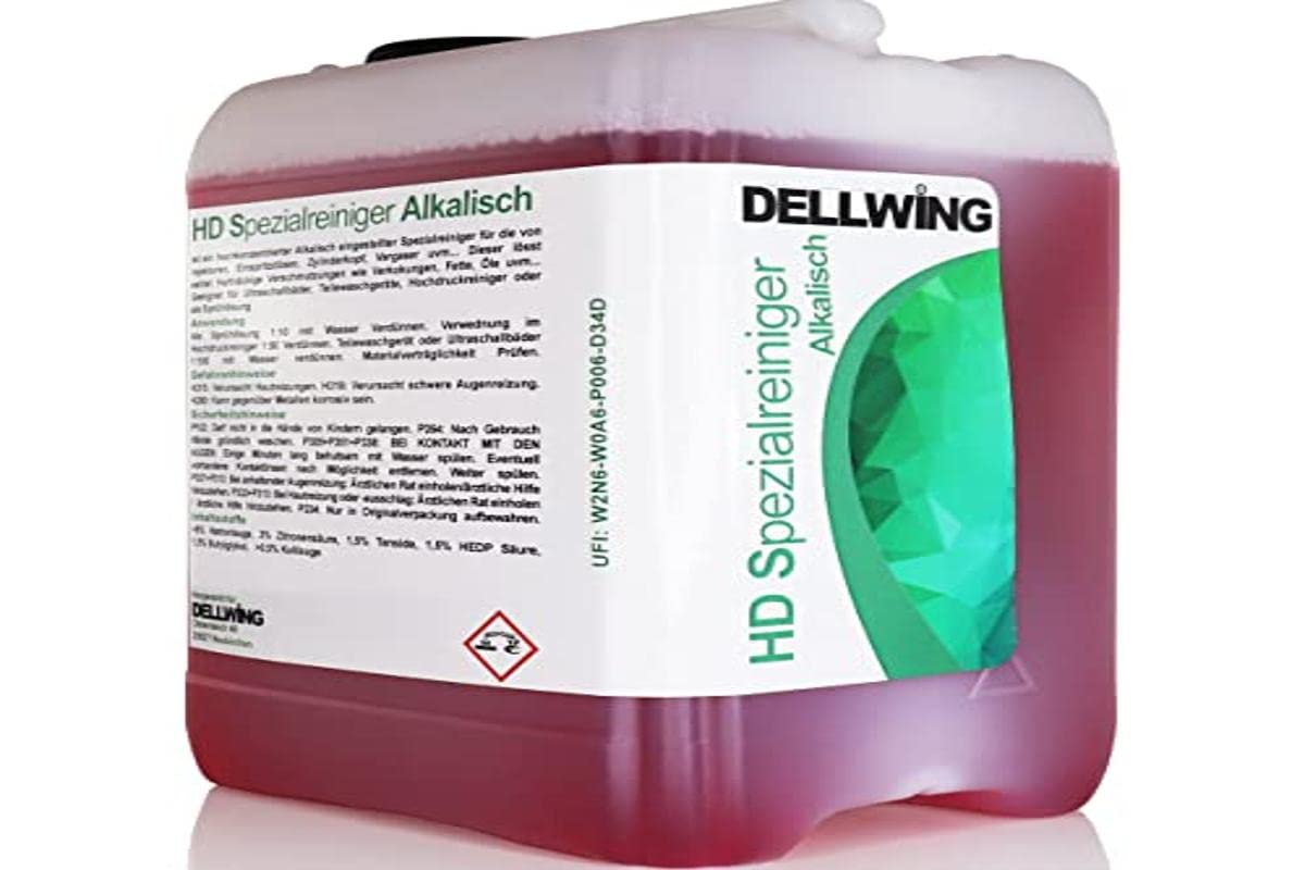 DELLWING HD Spezialreiniger - hochkonzentrierter alkalischer Reiniger für Vergaser, Zylinderköpfe, Injektoren, Einspritzdüsen, als Ultraschallbad, Teilewäsche, Hochdruckreiniger, Sprühlösung - 2,5L von DELLWING