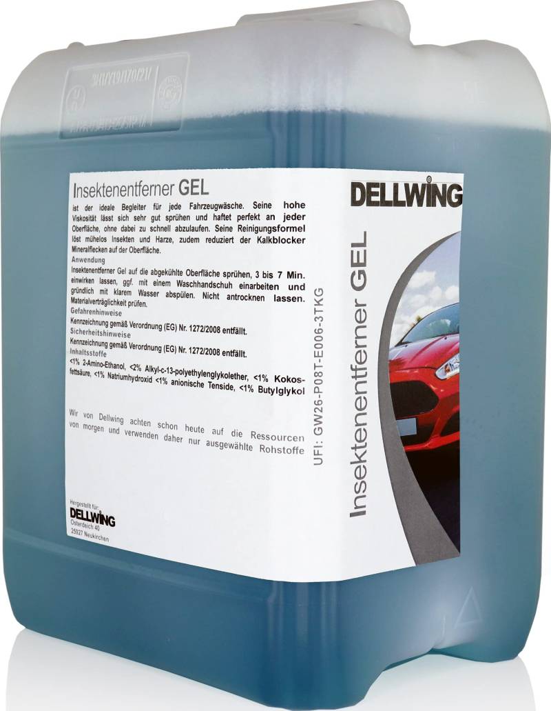 DELLWING Insektenentferner Gel 10L Kanister – Löst mühelos Insekten und Harze – Der Kalkblocker reduziert Mineralflecken auf dem Lack & Kunststoff – Perfekte Haftung an der Oberfläche von DELLWING