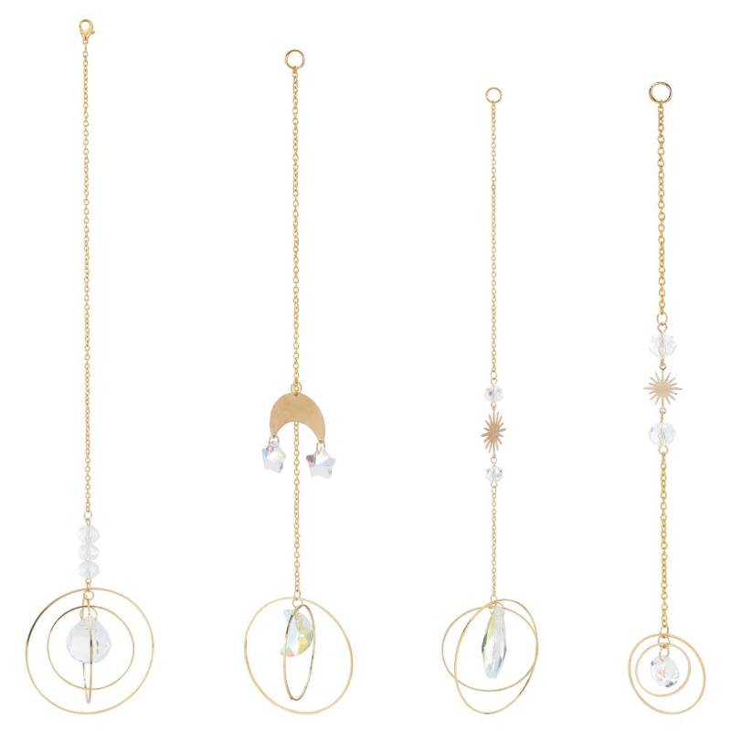 DELORIGIN 4 Set Sonnenfänger Aus Kristallglas Zum Aufhängen Mit Mond Charm Anhänger Regenbogen Anhänger Auto Ornament Für Fenster Hochzeit Party Garten Innendekoration von DELORIGIN