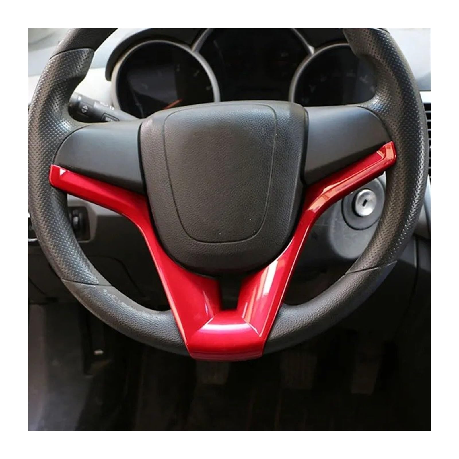 Auto Aufkleber Für Chevrolet Für Cruze Für Sedan Fließheck 2009-2014 Für Trax Für Tracker 2013-2016 Lenkrad Squins Abdeckung Aufkleber Trim Zubehör Auto Innenraum(Rot) von DELORM