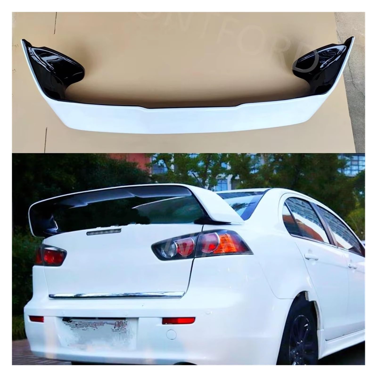 Heckspoiler Lippe ABS Material Auto Heckflügel Primer Farbe Heckspoiler Für Mitsubishi Für Lancer Für EVO Spoiler 2010-2014 Dachspoiler(White and Black) von DELORM