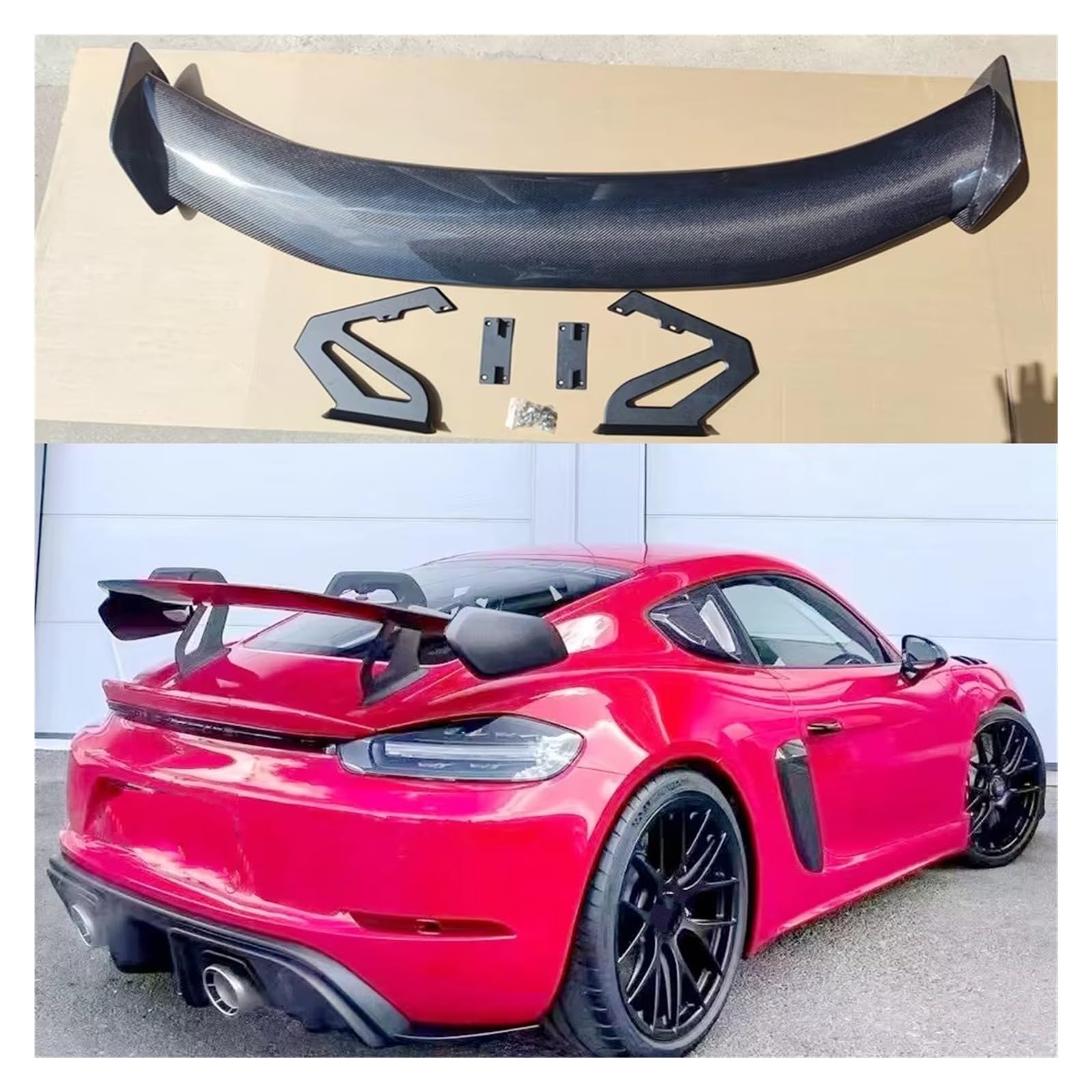 Heckspoiler Lippe Carbon Fiber Hinten Stamm Boot Schwanz Spoiler Doppel-Deck Flügel Lippe Für Cayman 718 987 997 998 981 911 Für Boxster GT4 Dachspoiler(FRP Black) von DELORM