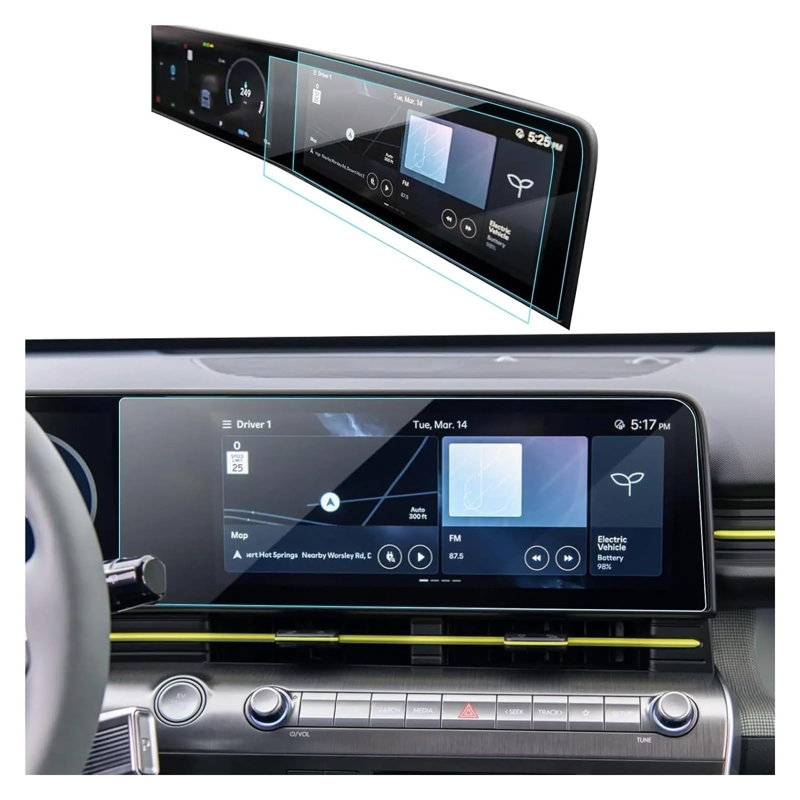 Instrumententafel Schutzfolie 2PCS PET Screen Protector Film Für Hyundai Für Kona SX2 2024 Auto GPS Touchscreen Navigation Display Screen Protector Zubehör GPS Schutzfolie von DELORM