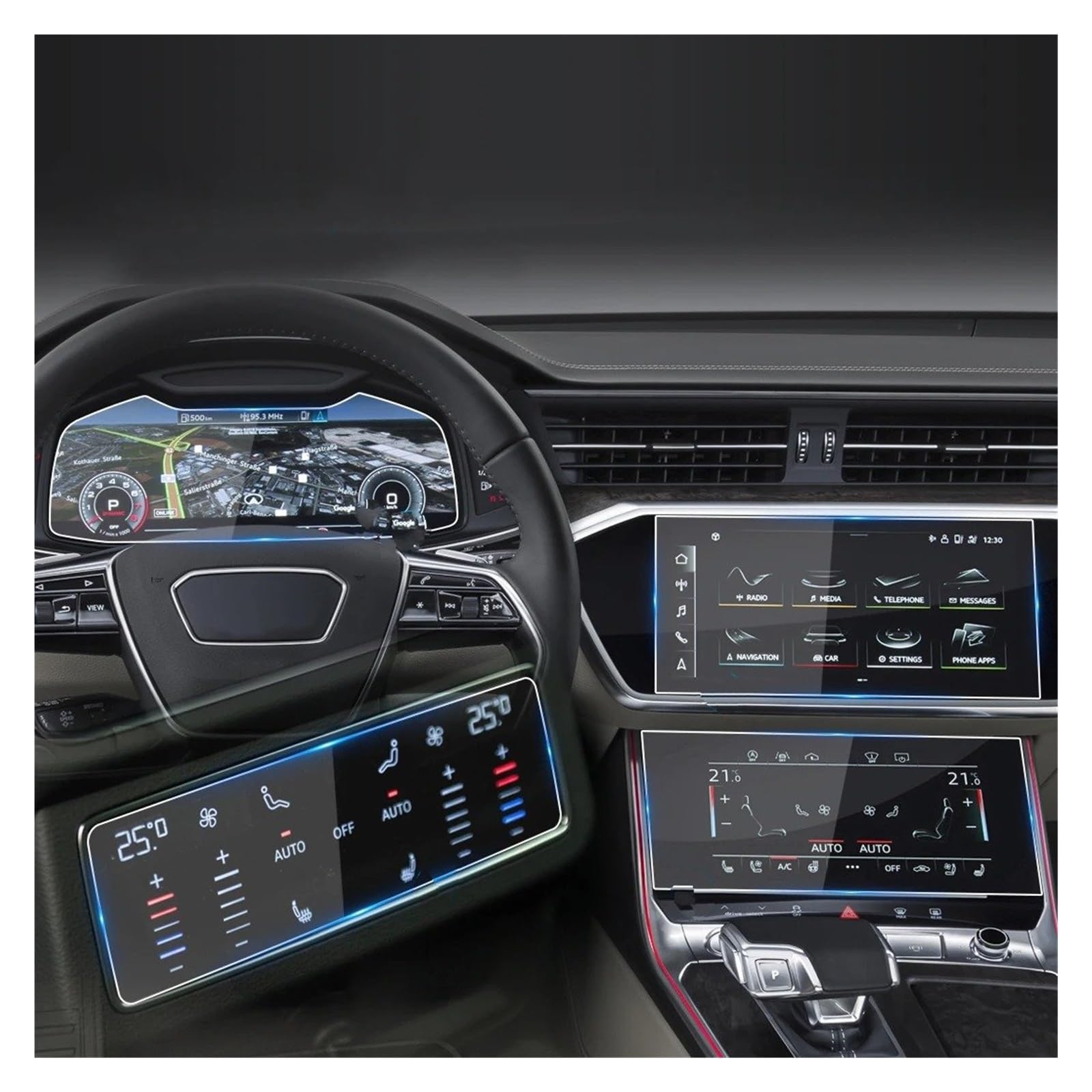 Instrumententafel Schutzfolie Auto Aufkleber Screen Protector Navigator Display Gehärtetem Glas Schutz Film Für A6 2023 Auto Zubehör GPS Schutzfolie(Blue for A6 23 Set) von DELORM