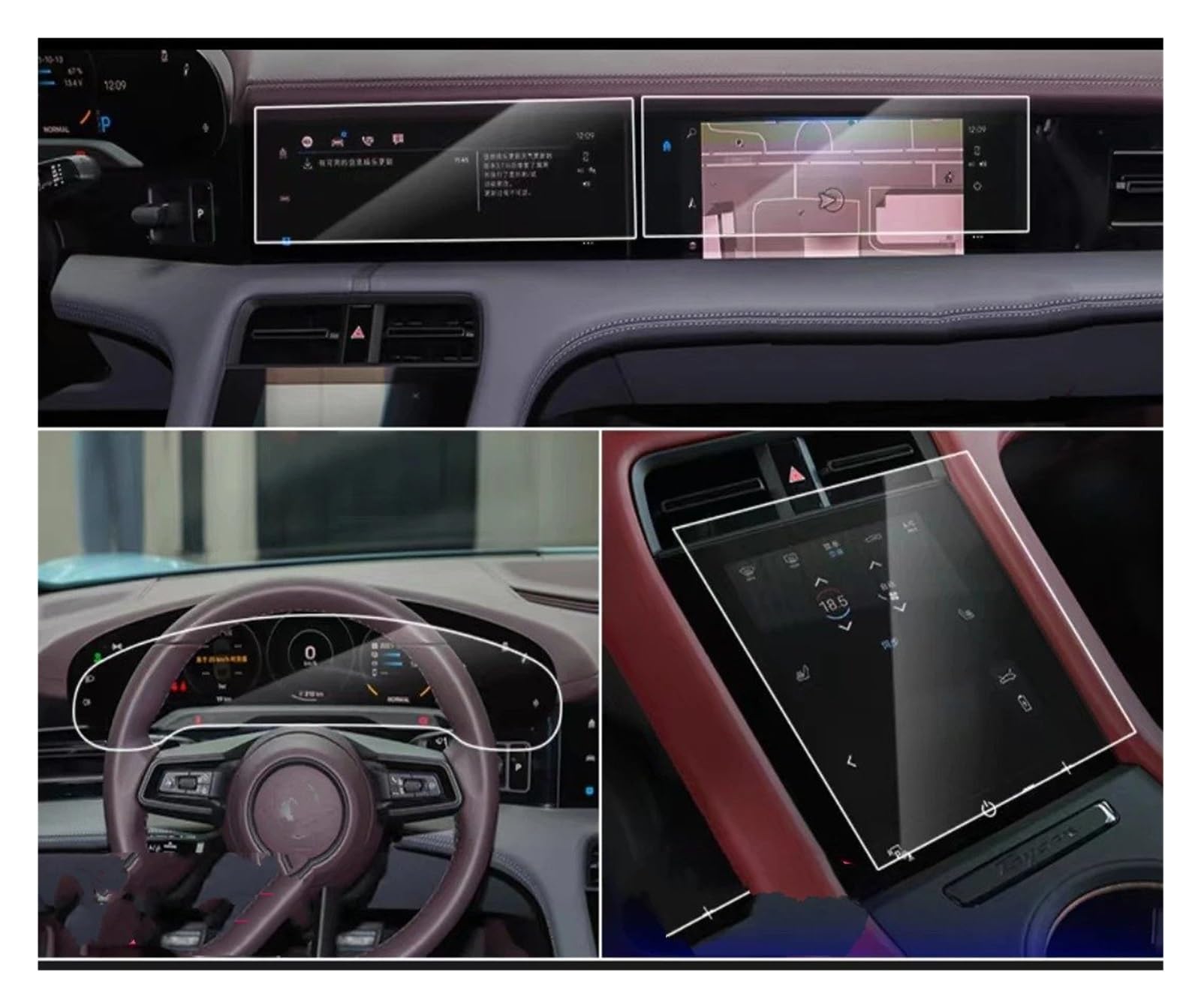 Instrumententafel Schutzfolie Auto-LCD-GPS-Navigation Aus Gehärtetem Glas Und Armaturenbrett-Bildschirmschutzfolie Für Für Taycan 2020–2022 GPS Schutzfolie(4 Stück) von DELORM