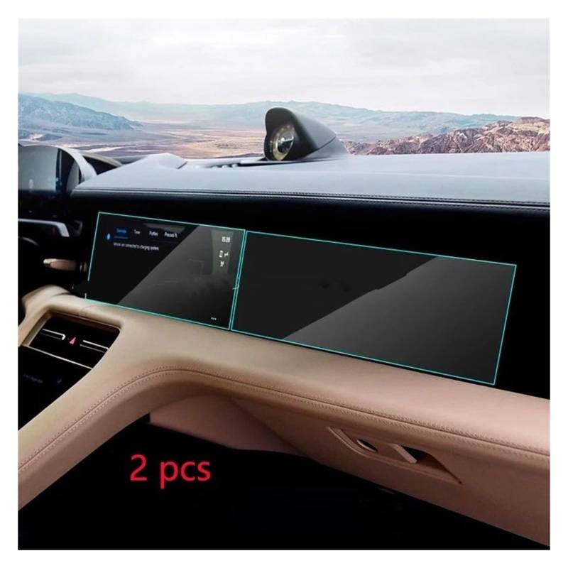 Instrumententafel Schutzfolie Displayschutzfolie Aus Gehärtetem Glas Für Für Taycan 2020–2022, Auto-GPS-Navigation Und Armaturenbrett-Klimaanlage GPS Schutzfolie(2St,Left Hand Driver) von DELORM