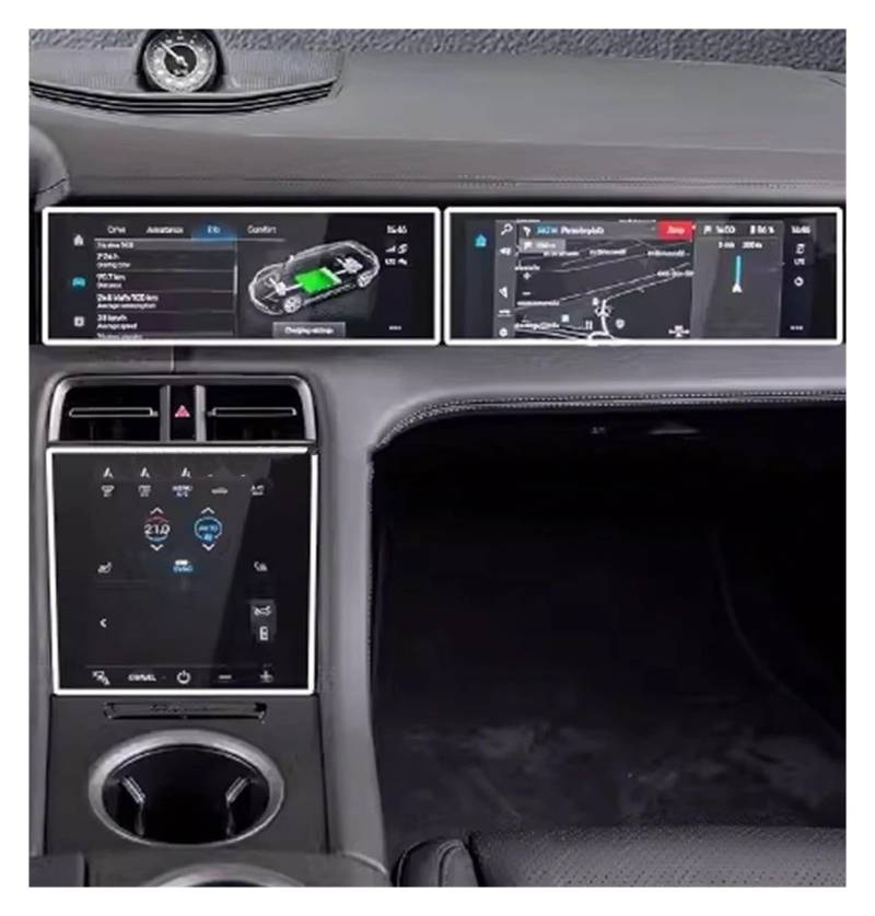 Instrumententafel Schutzfolie Displayschutzfolie Aus Gehärtetem Glas Für Für Taycan 2020–2022, Auto-GPS-Navigation Und Armaturenbrett-Klimaanlage GPS Schutzfolie(3 PCS,Left Hand Driver) von DELORM