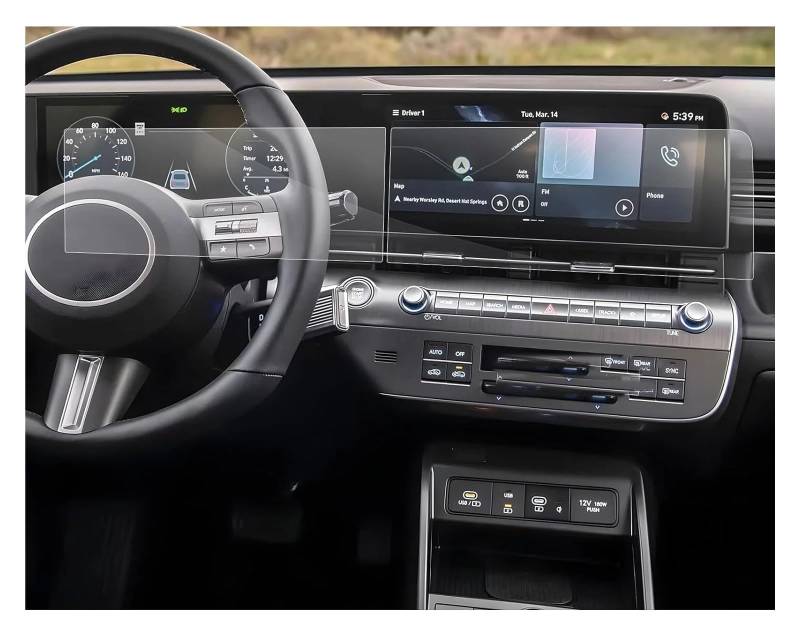 Instrumententafel Schutzfolie Für Hyundai Für Kona 2024 12,3 Zoll GPS-Navigation Und Dashboard Bildschirm PET Film Schutz Zubehör (2 STÜCK) GPS Schutzfolie von DELORM