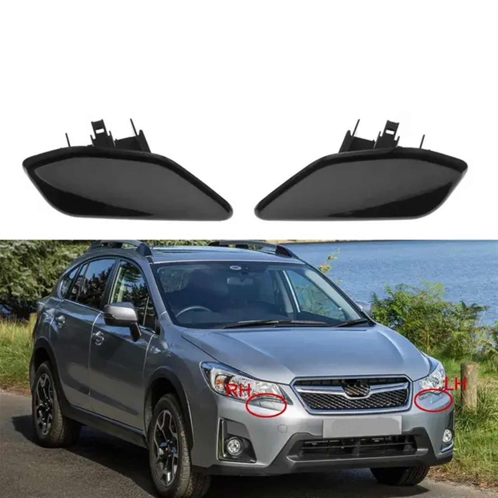 DEMULAX, for, for Subaru, XV Crosstrek 2016 2017 Frontscheinwerfer-Waschdüsenabdeckung Scheinwerfer-Sprühstrahlkappe 86636FJ410 86636FJ400 Abdeckung der Autosprühdüse(Set) von DEMULAX